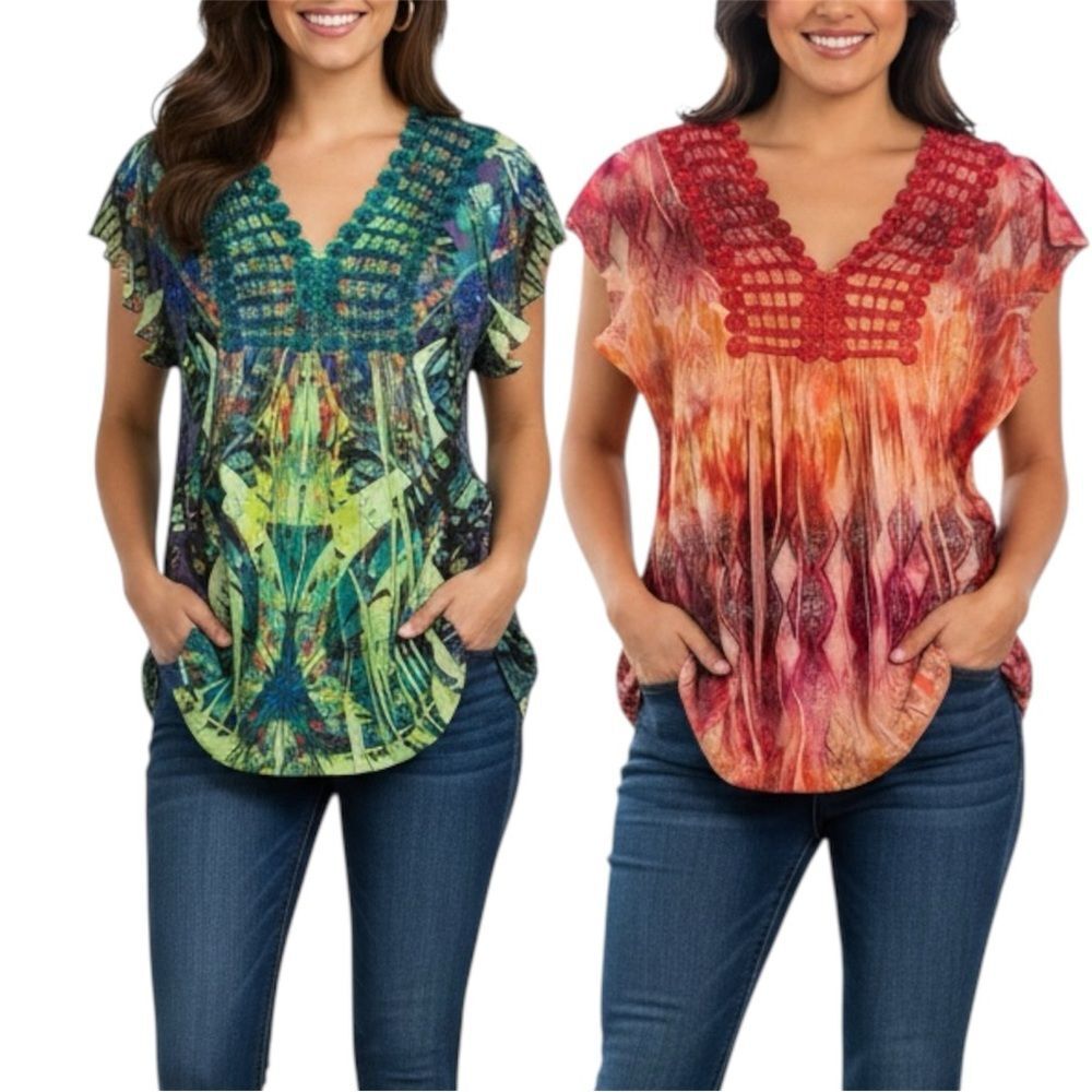 Apt. 9 Lime Green and Red Abstract Y2K Blouses Size L and Medium